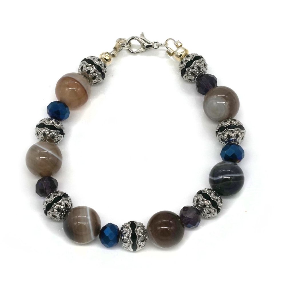 Bracelet with earth color stones and rhinestones. - Picture 2 of 2